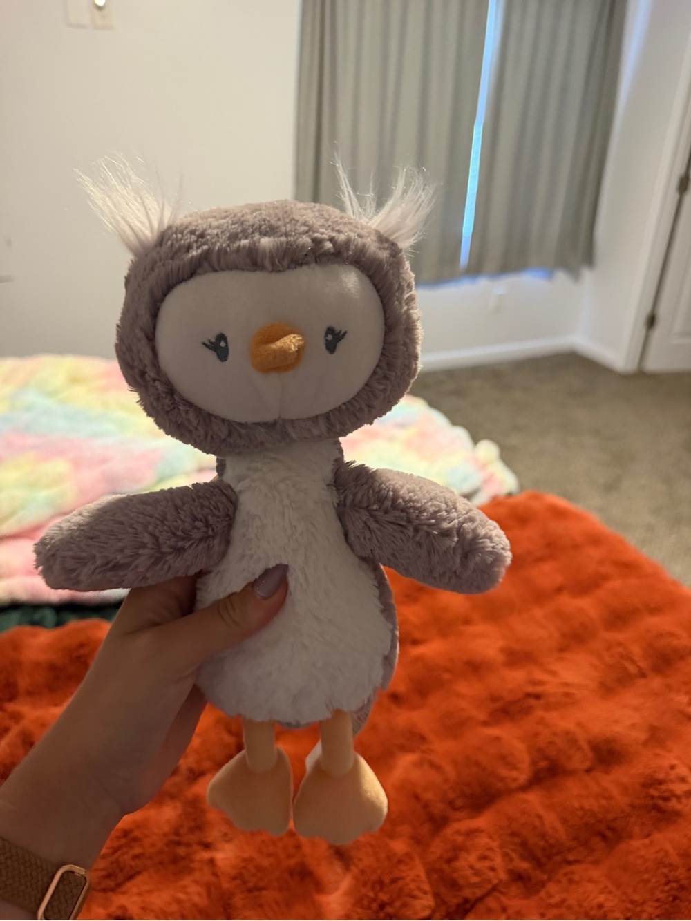 Gund Gray and White Owl Plush with Peach Beak and Feet
